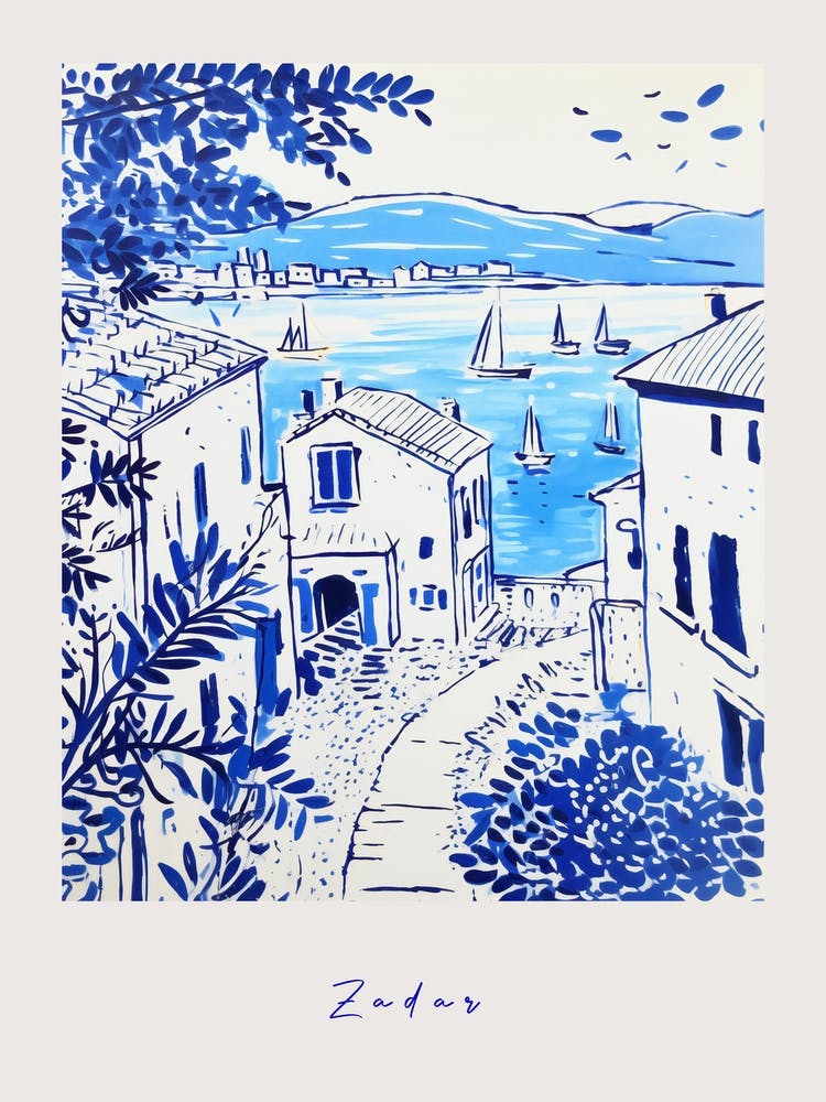 Zadar Croatia 4 Mediterranean Blue Drawing Poster