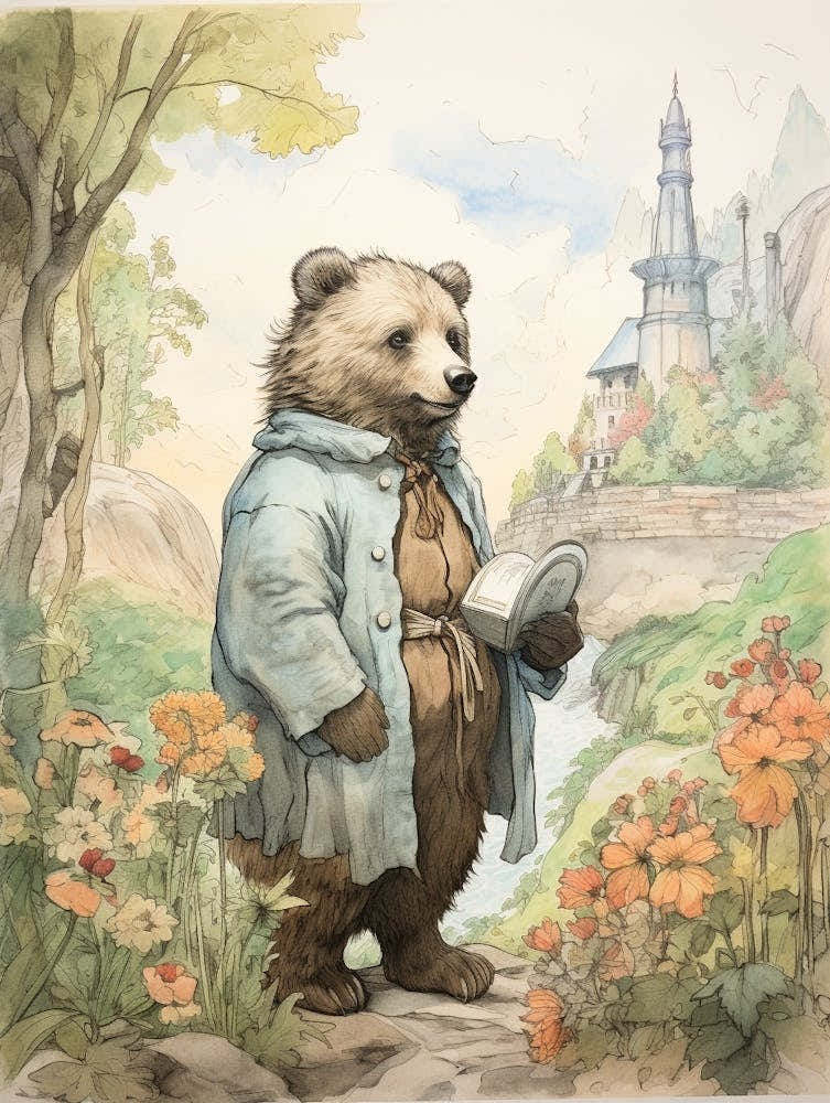 Storybook Animal Watercolour Grizzly Bear 2