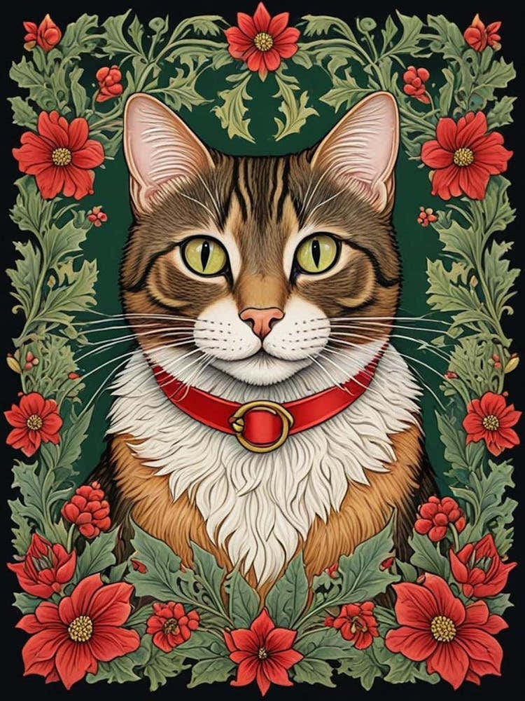 William Morris Style Christmas Cat (5)