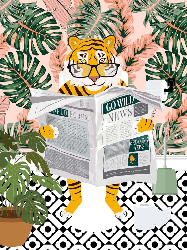 Tiger On Toilet Bathroom