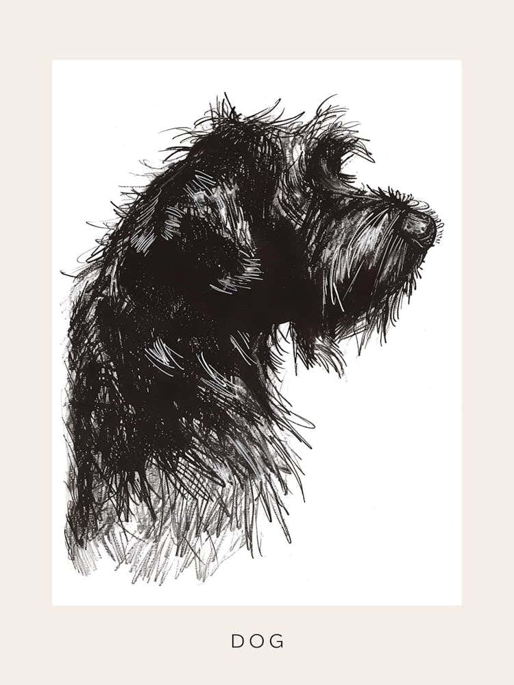 Long Hair Furry Dog Line Sketch 2 Poster