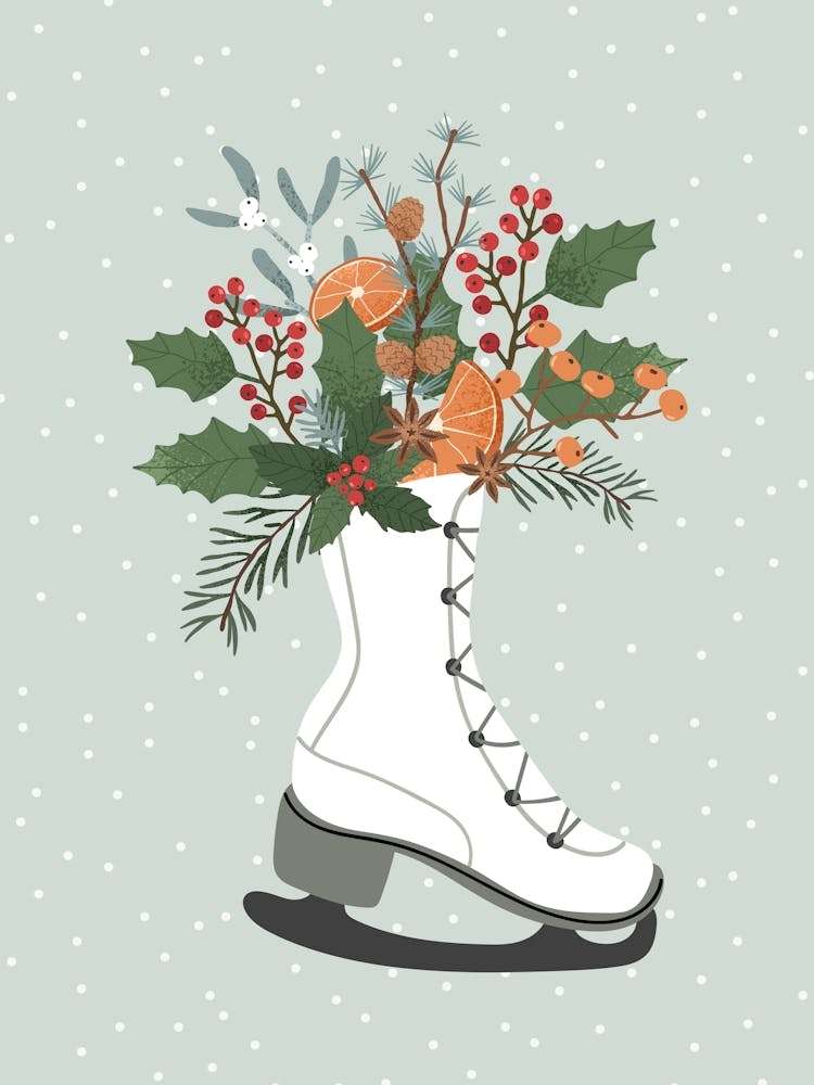 Grey Ice Skates And Flowers Winter