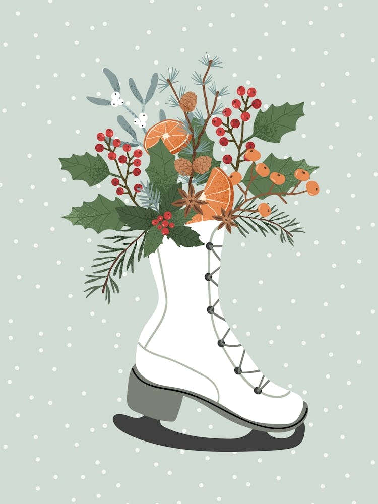 Grey Ice Skates And Flowers Winter