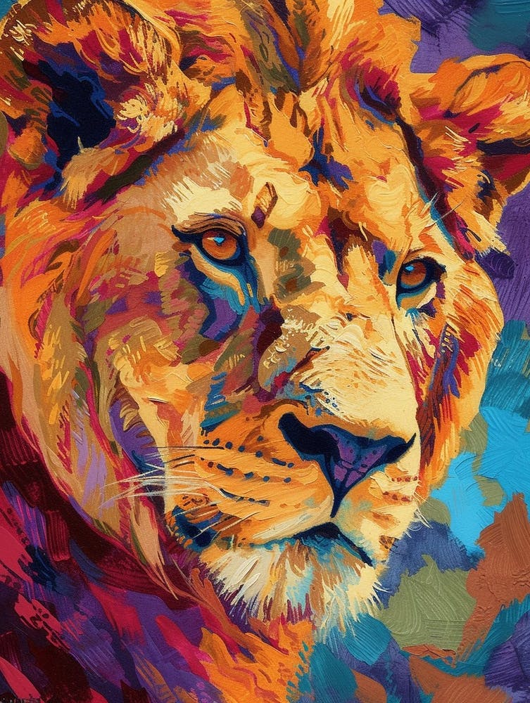 Transvaal Lion Portrait Close Up Fauvist Painting 3