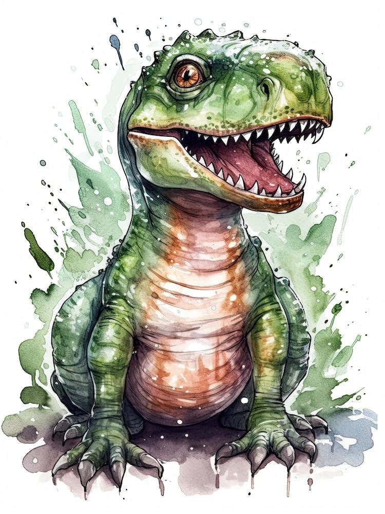 Megalosaurus Cute Dinosaur Watercolour 4
