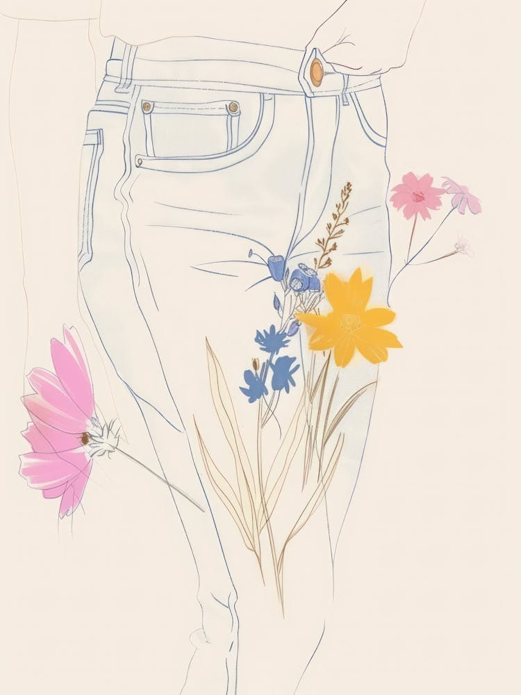 Flowers And Blue Jeans Line Art 6