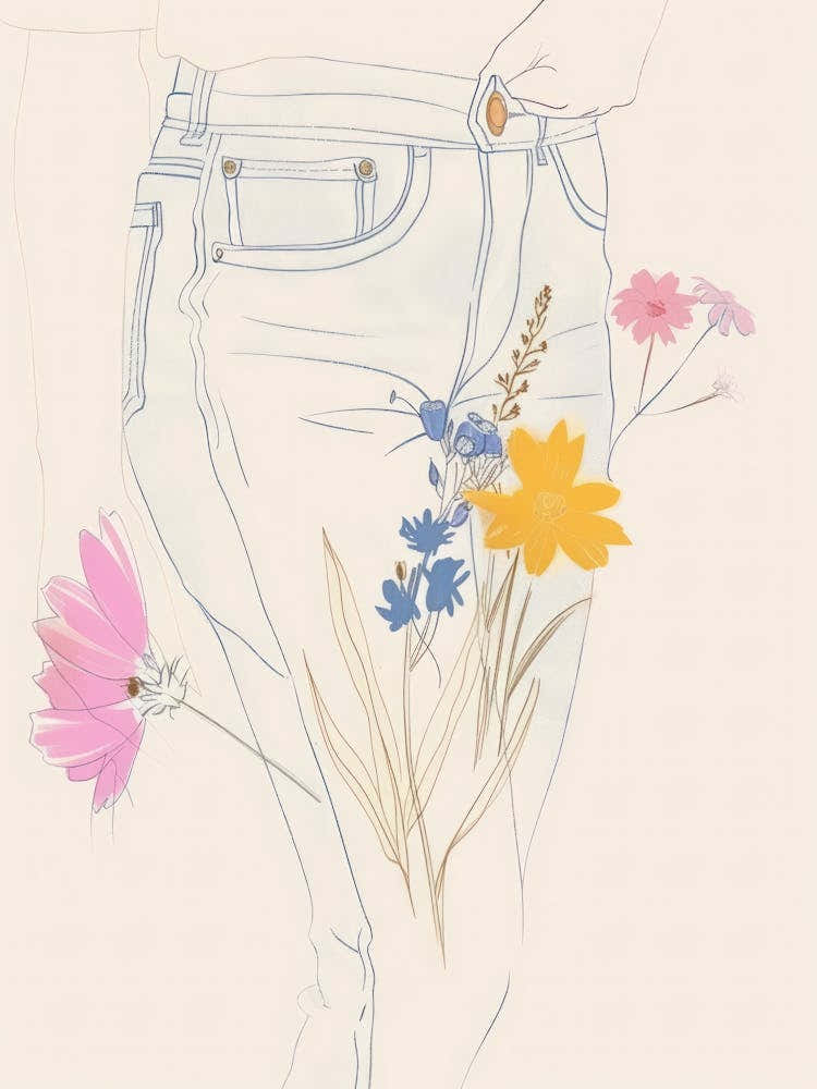 Flowers And Blue Jeans Line Art 6