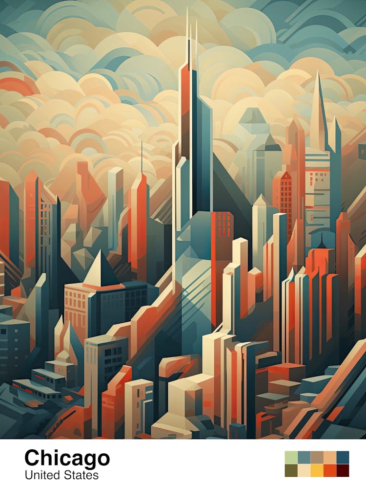 Chicago, Usa, Geometric Illustration 3 Poster