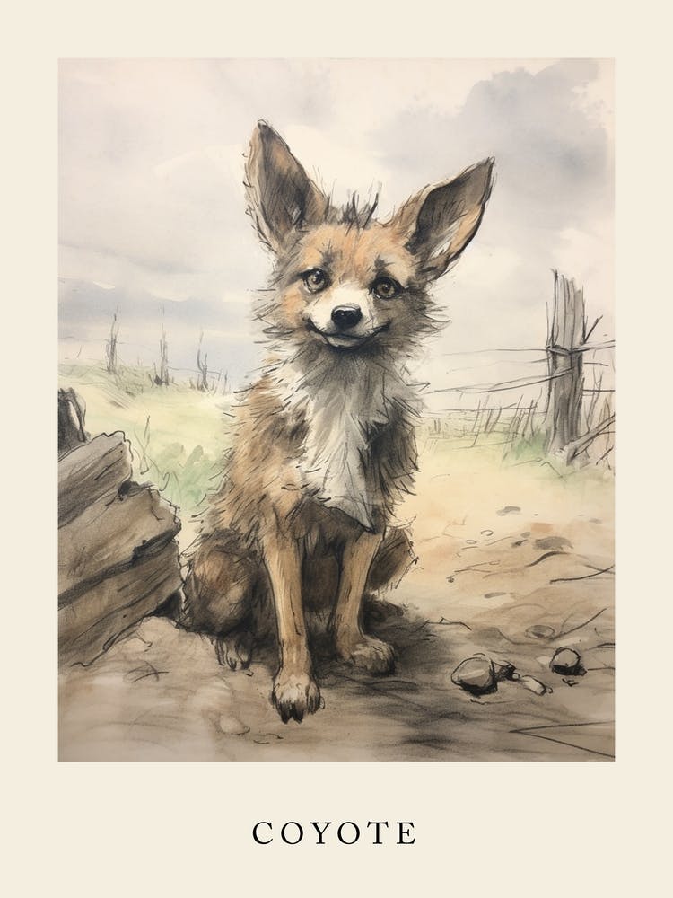 Beatrix Potter Inspired  Animal Watercolour Coyote 3