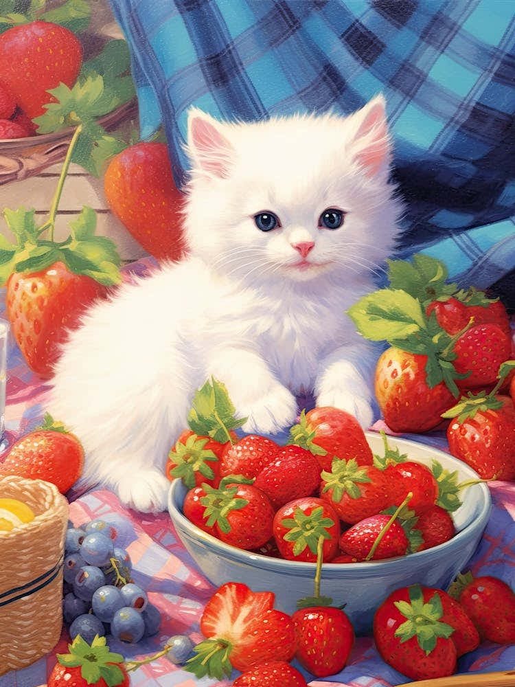 White Cats Picnic Illustration Kitsch 3