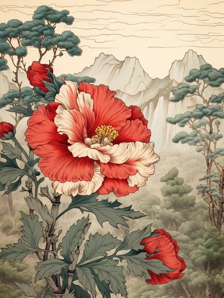 Botan Peony 3 Japanese Botanical Illustration