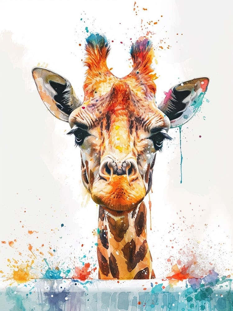 Giraffe In The Bath Watercolour 1