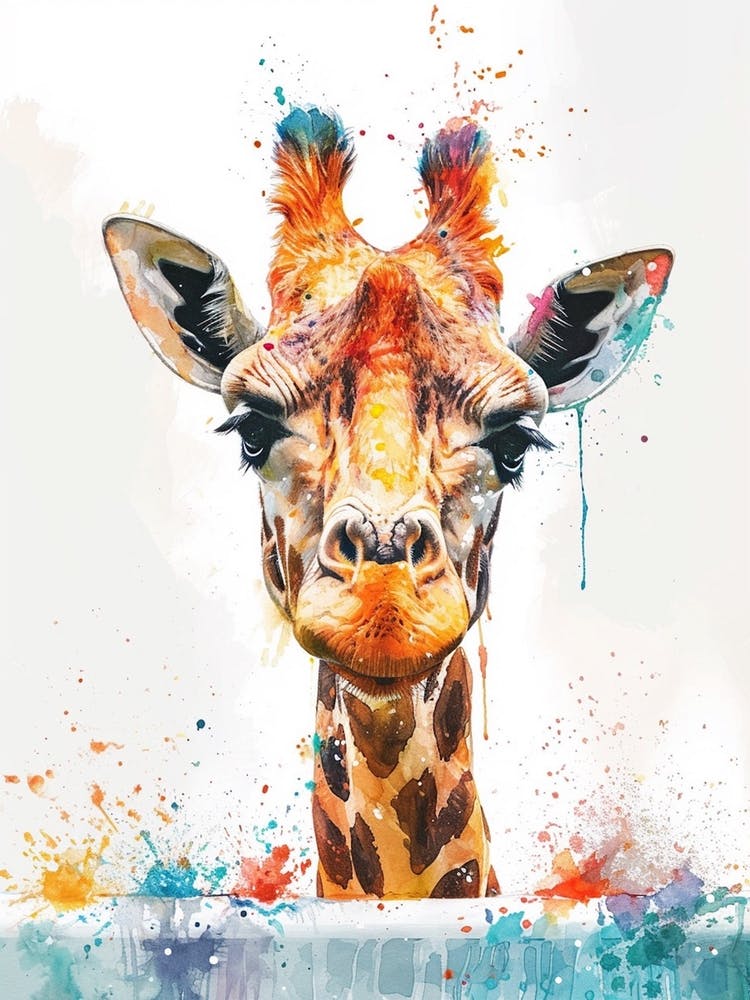 Giraffe In The Bath Watercolour 1