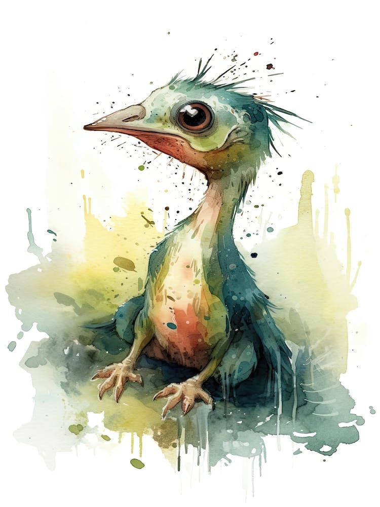 Compsognathus Cute Dinosaur Watercolour 1