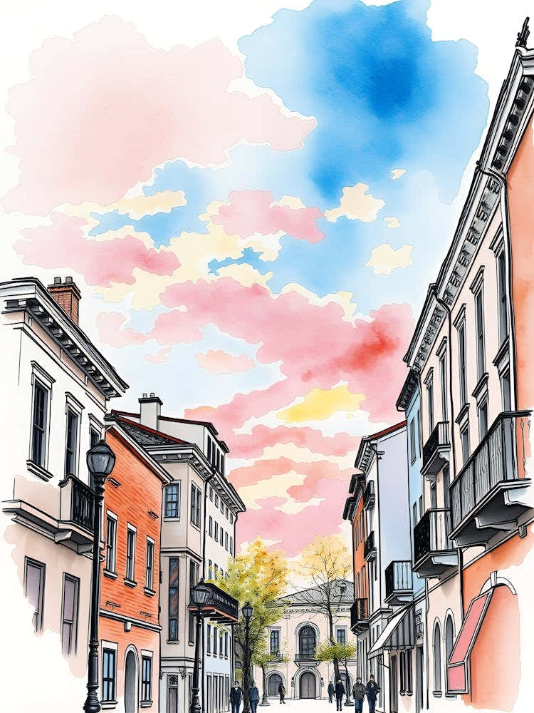 Watercolor Street In The Old Town