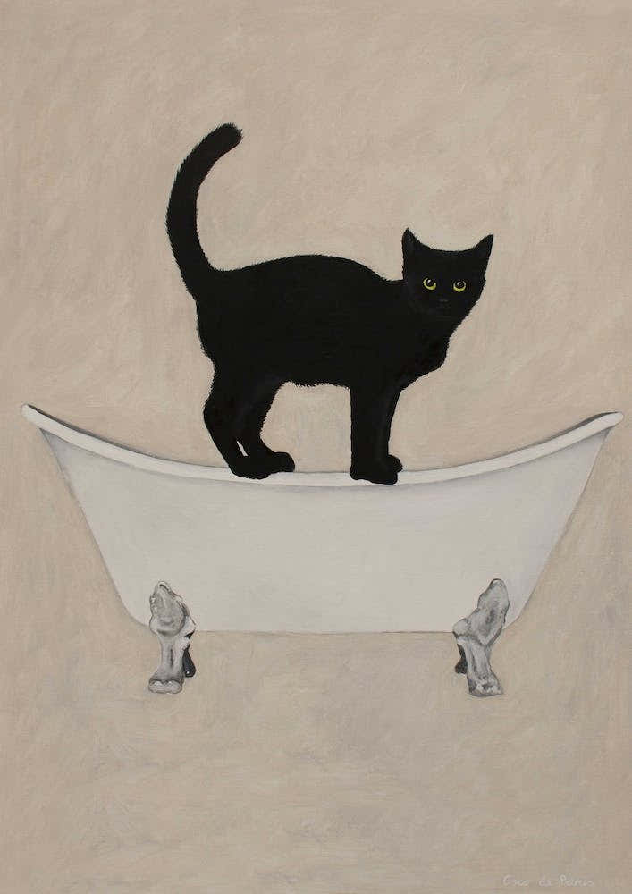 Black Cat On Bathtub Brown & Black Bathroom