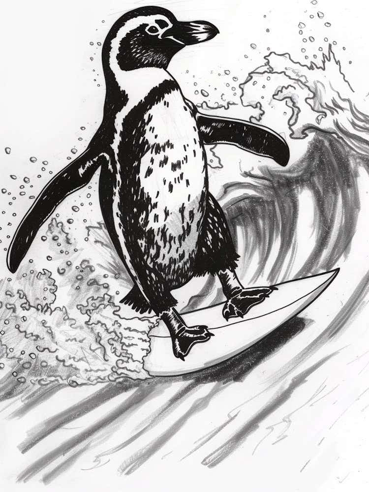 African Penguin Surfing Waves 3