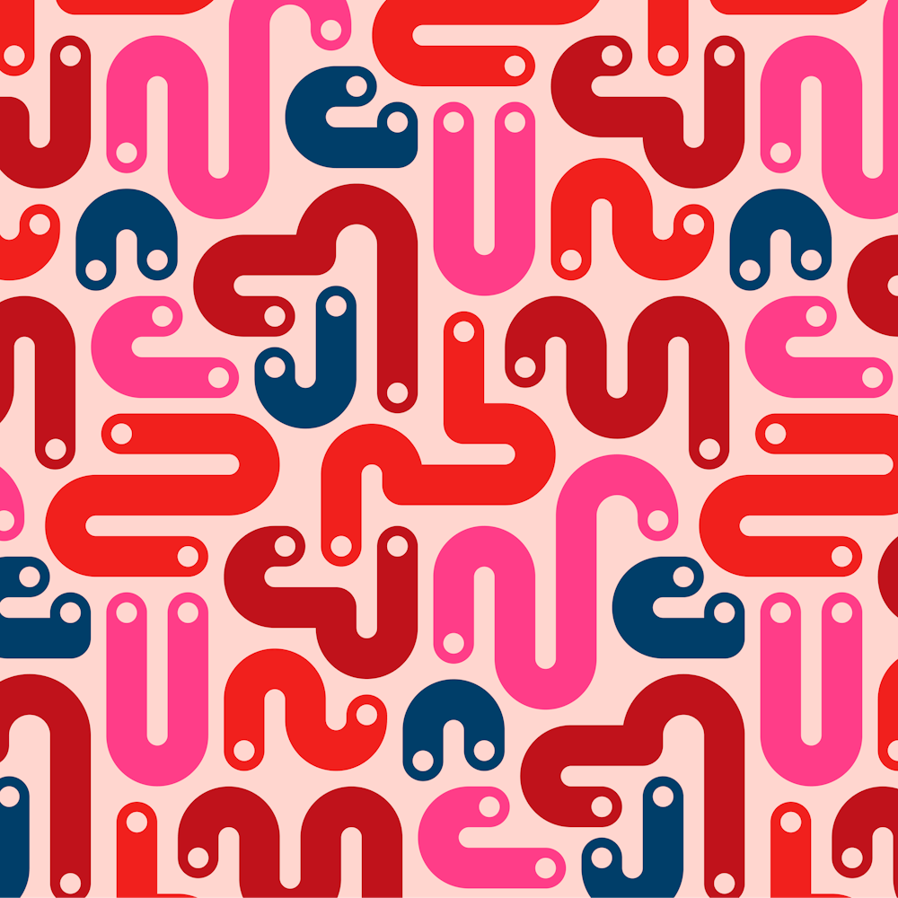 JELLY BEANS Squiggly New Wave Postmodern Abstract 1980s Geometric with Dots in Red Fuchsia Hot Pink Burgundy Dark Blue on Blush