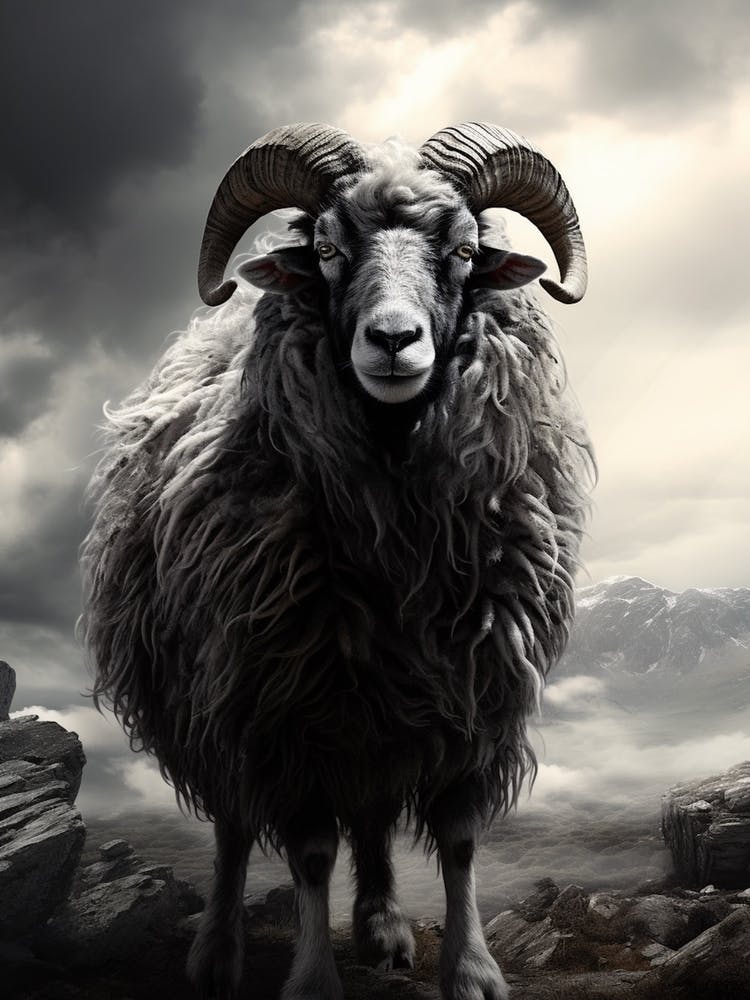 Stormy Black & White Illustration Of Highland Sheep 3