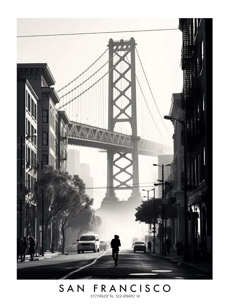 Poster Of San Francisco, Black And White Analogue Photograph 4