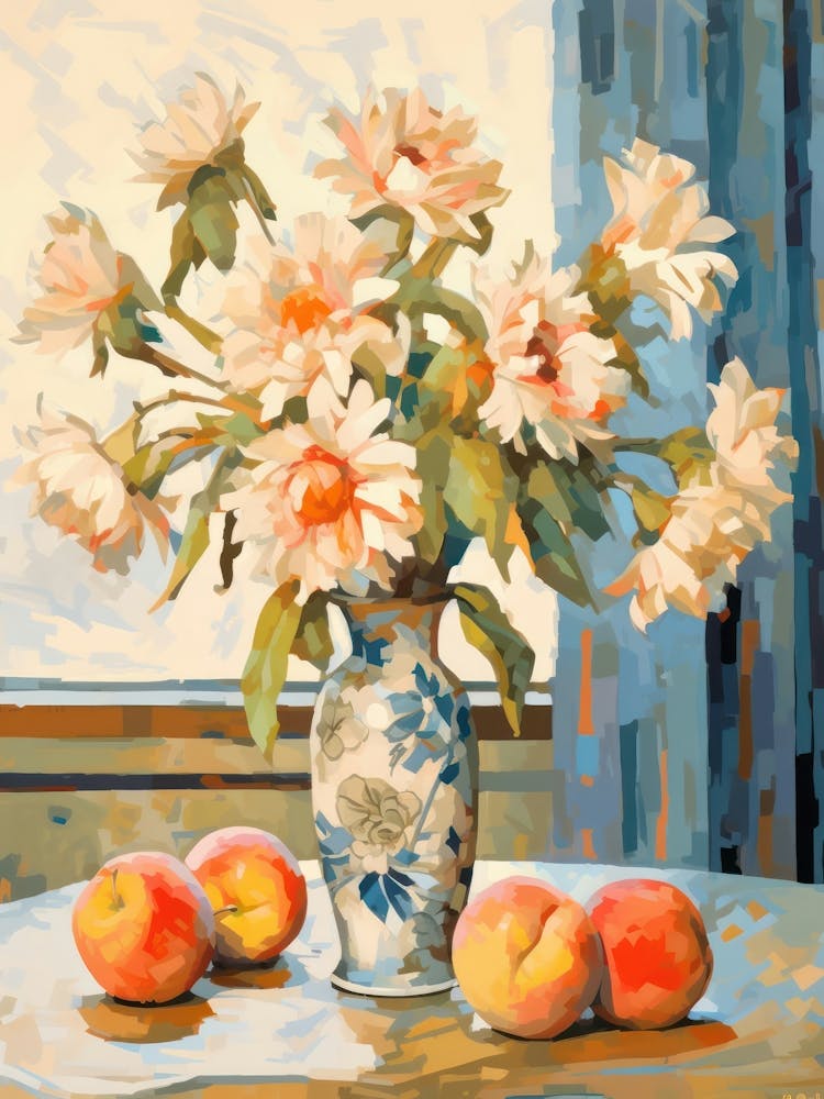 Sunflower Flower And Peaches Still Life Painting 4 Dreamy