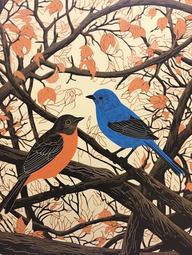 Art Nouveau Birds Poster Bluebird 2