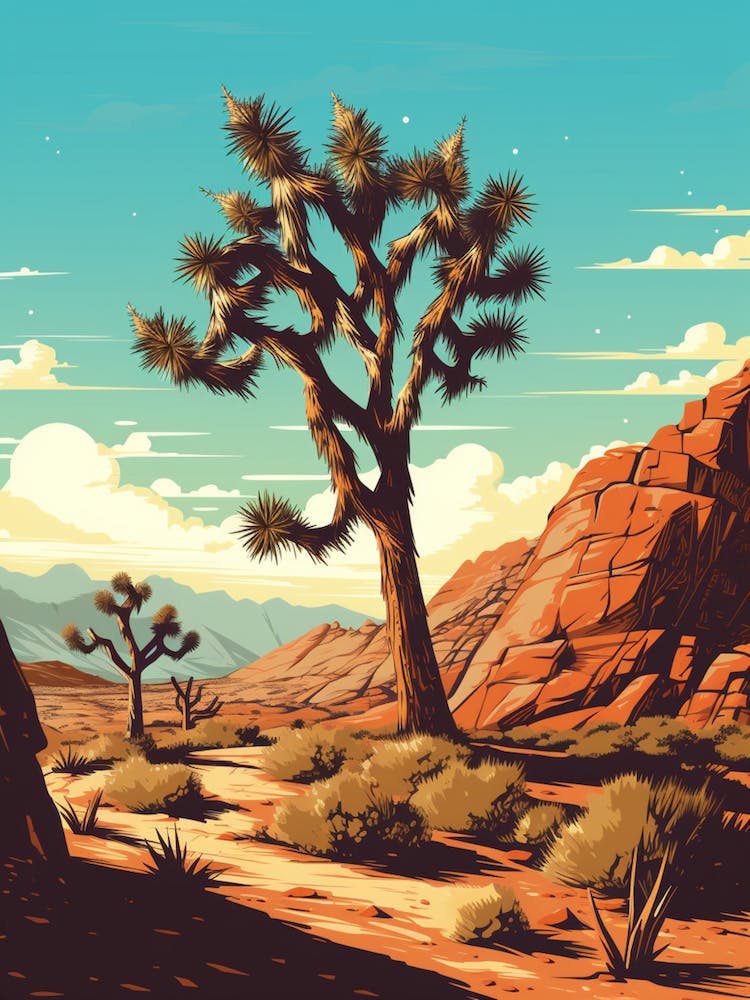 Retro Illustration Of A Joshua Tree In Mountain 1
