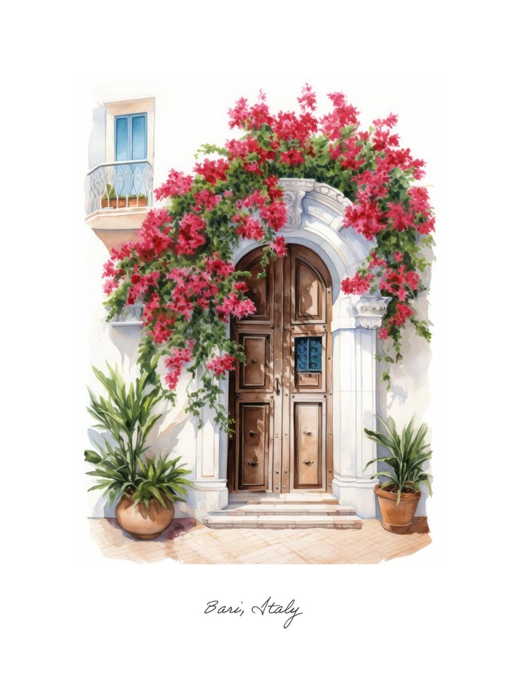Bari, Italy   Mediterranean Doors Watercolour Painting 2 Poster