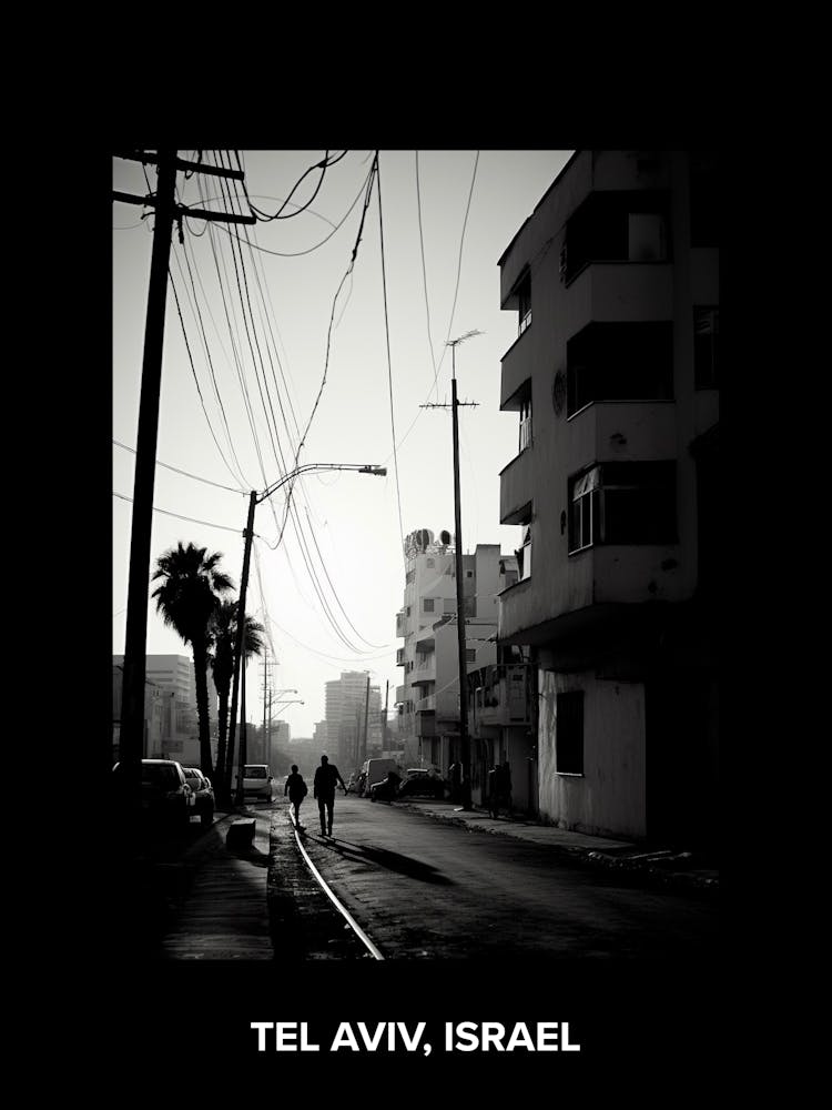 Poster Of Tel Aviv, Israel, Mediterranean Black And White Photography Analogue 6