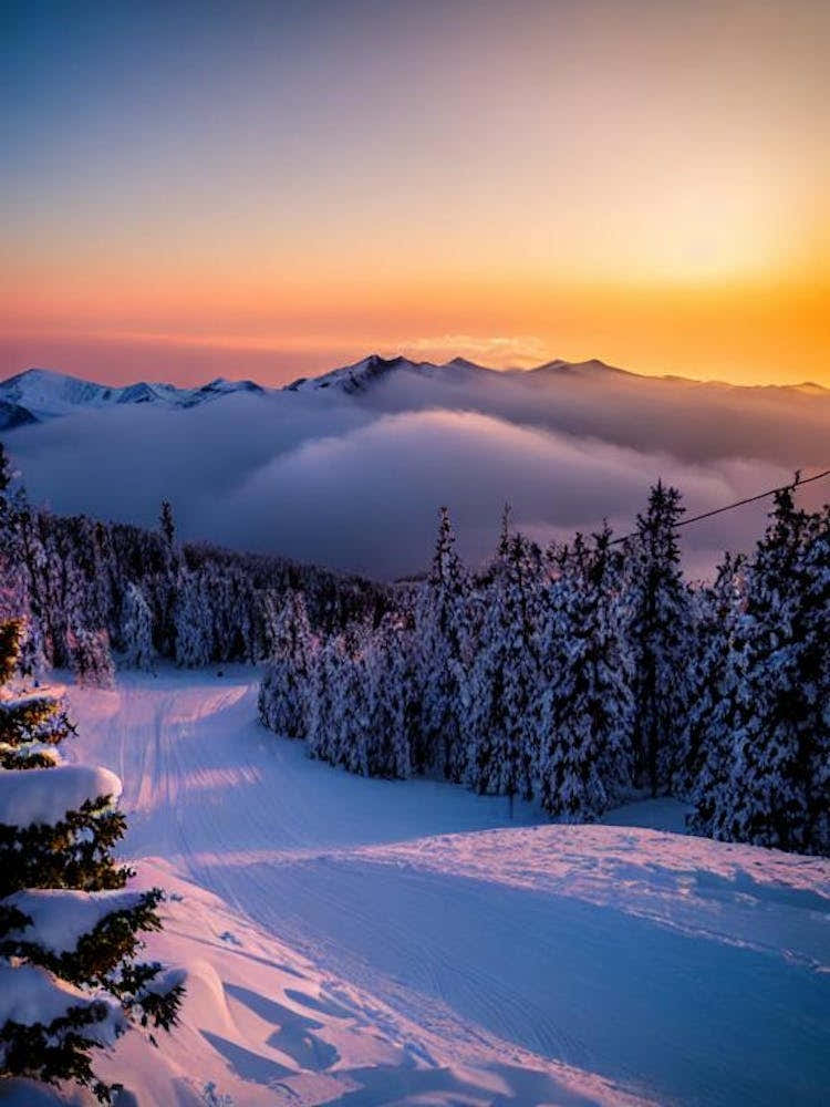 Myoko Kogen, Japan Sunrise Skiing Poster