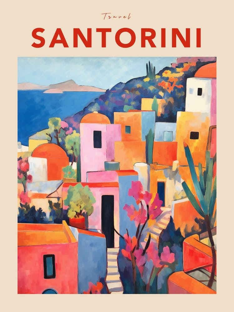Santorini Greece 4 Fauvist Travel Poster