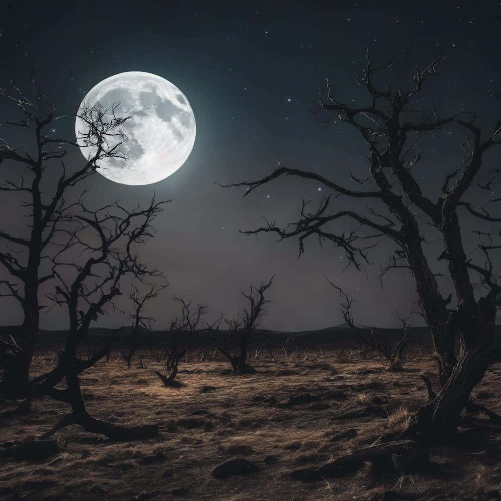Full Moon Over Dead Trees