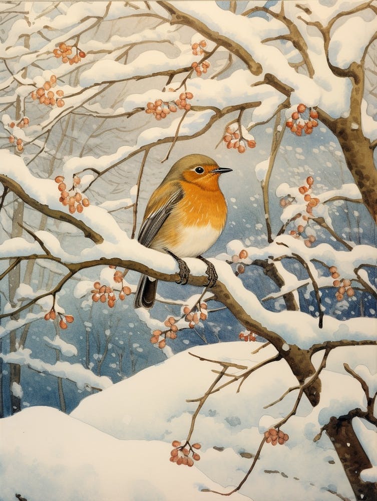 Winter Bird Painting Robin 4