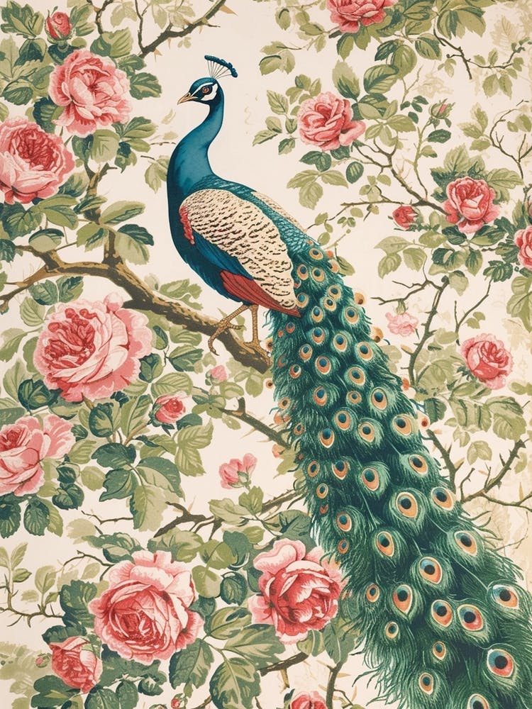 Cream Floral Vintage Peacock Wallpaper Inspired 4