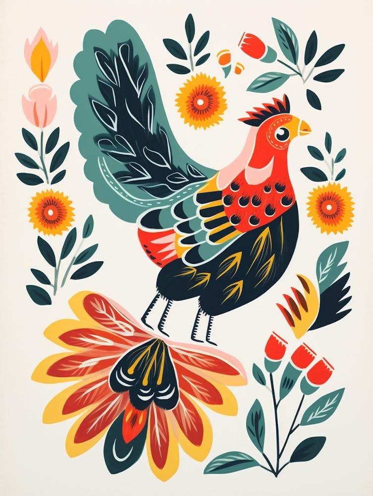 Folk Style Bird Painting Rooster 6