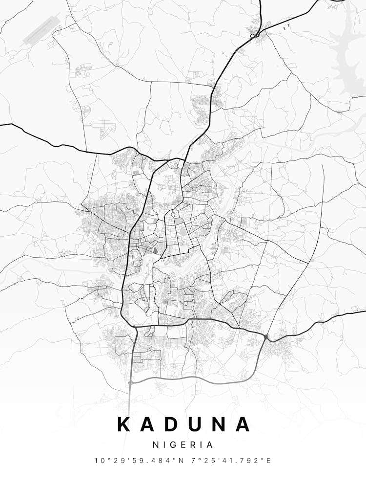 Kaduna Nigeria White Map