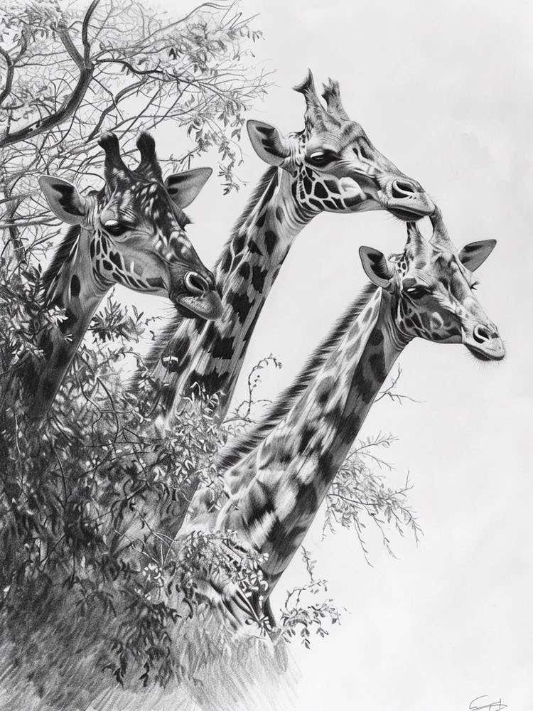 Herd Of Giraffe By The Tree 2