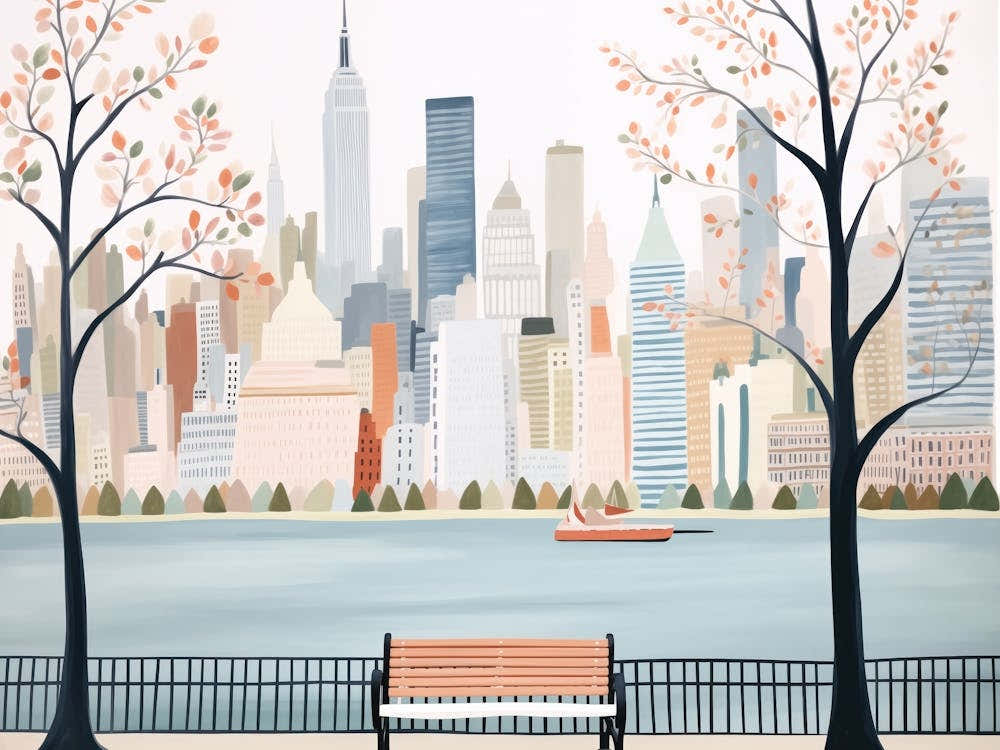 New York Skyline Landscape Watercolour