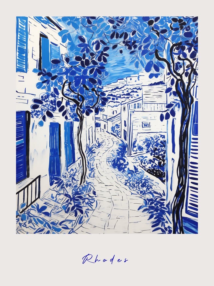 Rhodes Greece 2 Mediterranean Blue Drawing Poster
