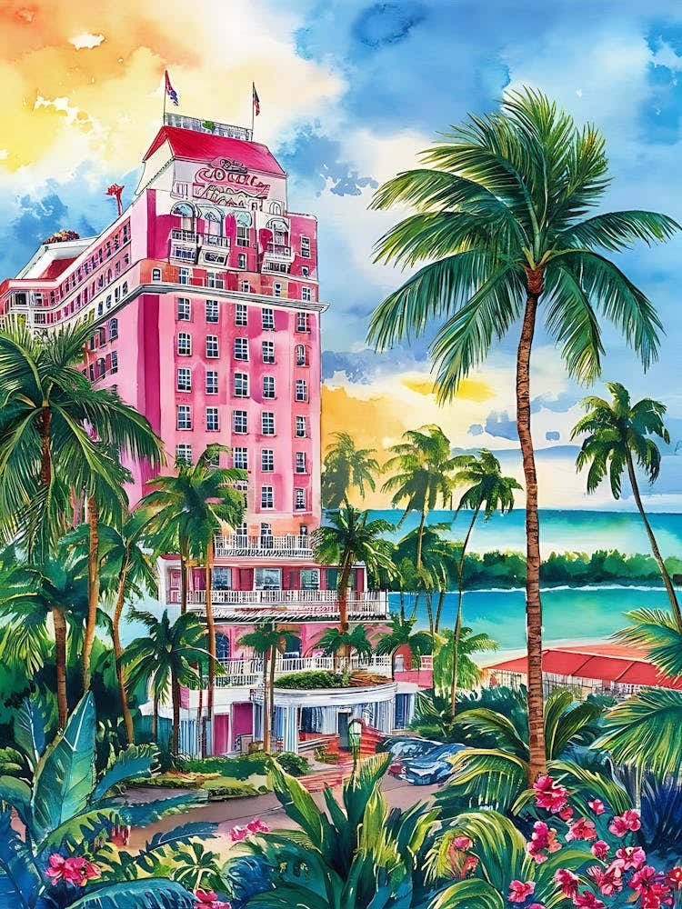 Colony Hotel, Palm Beach, Florida, Watercolor Print, Tropical Art, Watercolors, Colorful, Florida Painting (10)