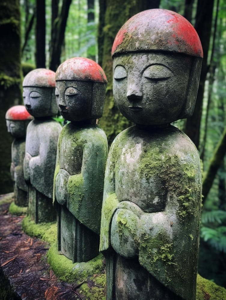 Jizo Statues Japanese Style Illustration 4
