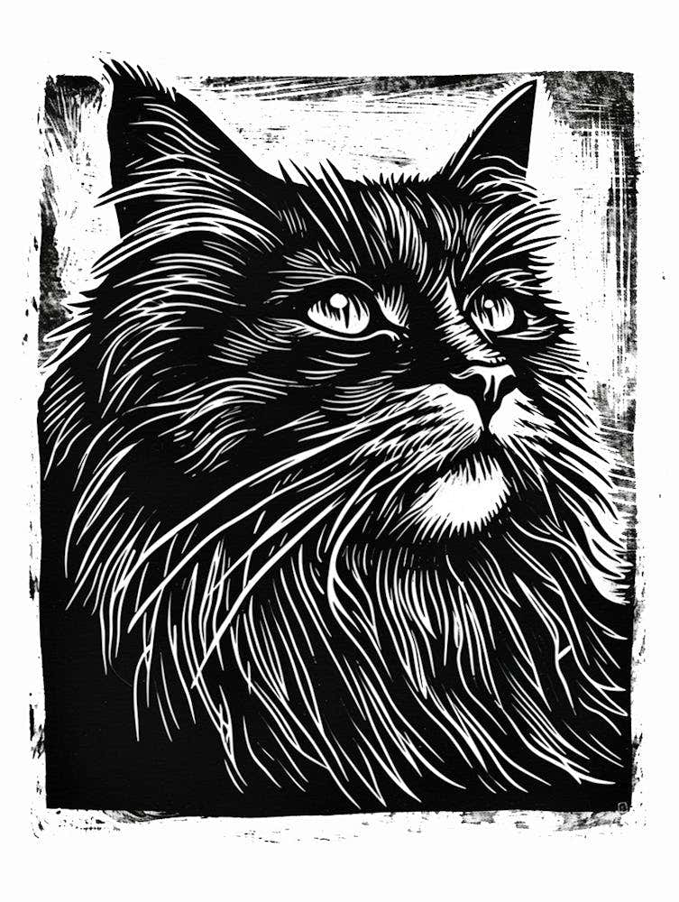 Maine Coon Linocut Blockprint 7