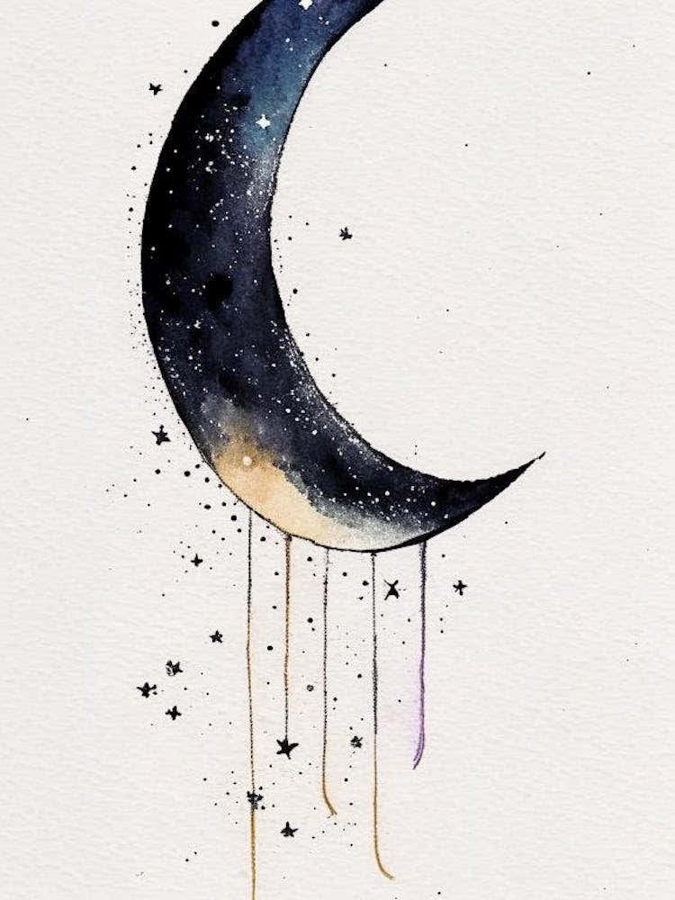 Crescent Moon And Star 1 Symbol Minimal Watercolour