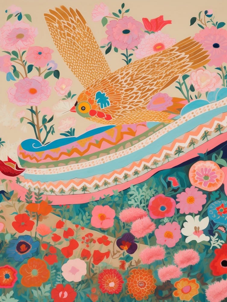 Maximalist Bird Painting Lark 2