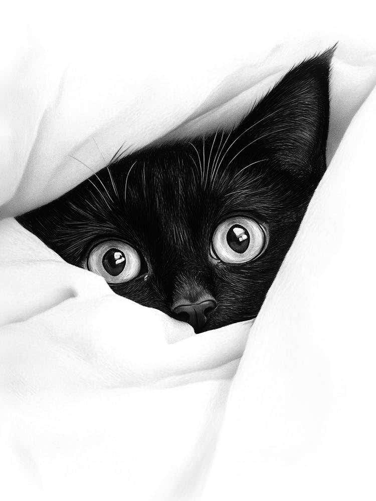 Black Cat Peeking Out Of Bed