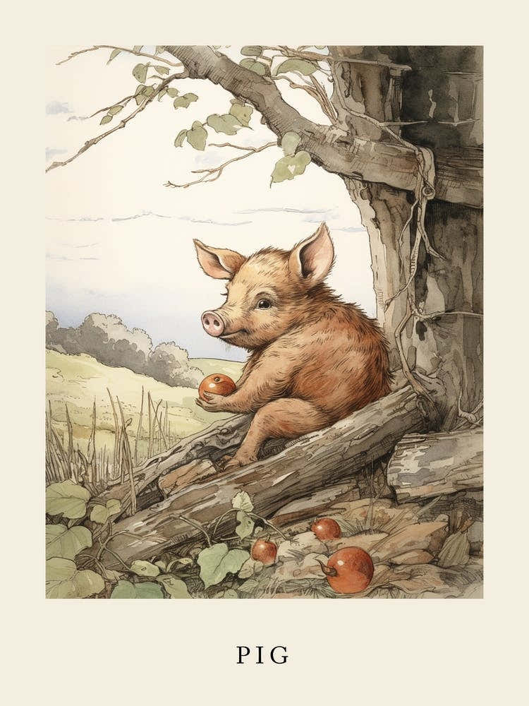 Beatrix Potter Inspired  Animal Watercolour Pig 2
