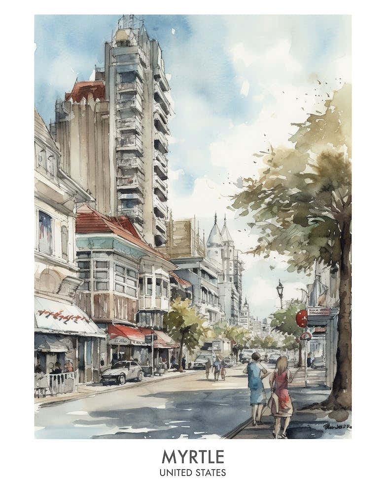 Myrtle 2 Watercolour Travel Poster