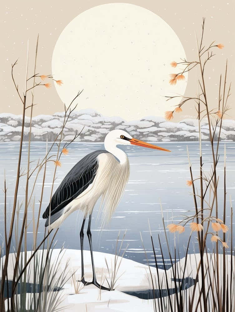 Winter Bird Painting Stork 1