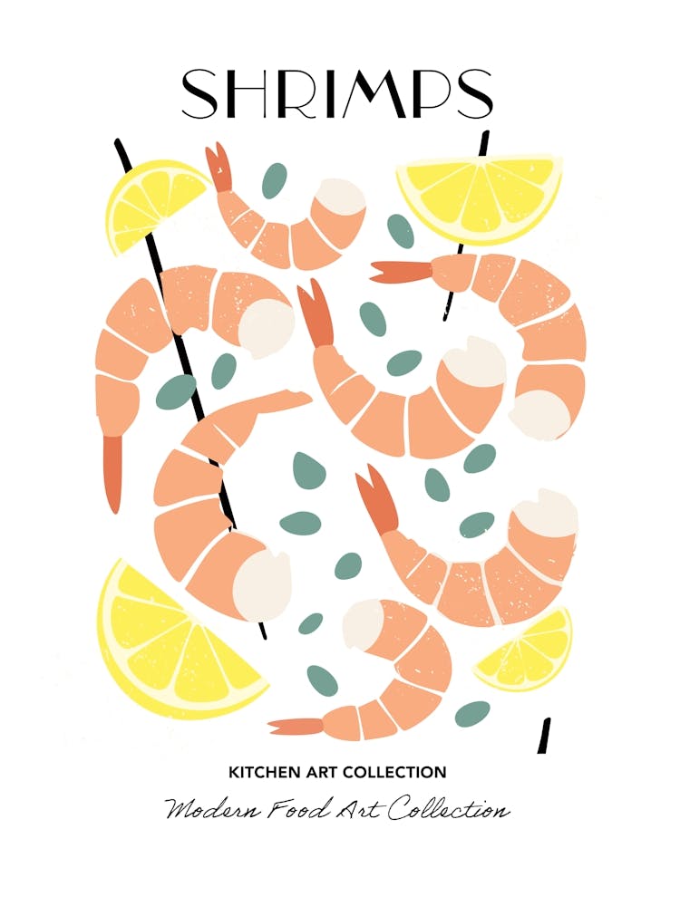 Shrimps Print Kitchen Art Kitchen Poster Food Art Mid Century Modern