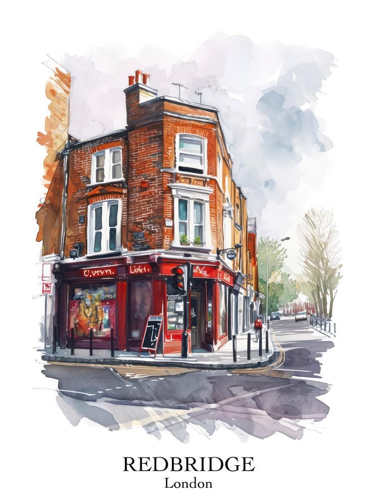 Redbridge London Borough   Street Watercolour 4 Poster